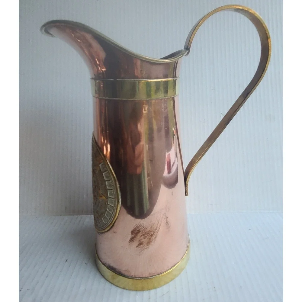 Vintage Orfe Mex Mexican Copper Brass Wine Water Pitcher & 6 Goblets RARE Unique